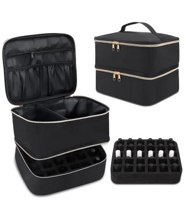 LIONVISON Nail Polish Carrying Case Double Layers Nail Polish Storage Organizer Bag Holds 30 Bottles Gel Nail Polish and 1 Led Nail Lamp Travel Makeup Bag for Nail Art Tools (Black) - Buy Online on GoSupps.com