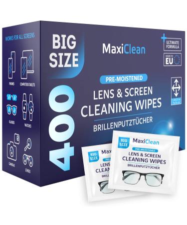 Glasses Wipes Lens Cleaner - Lens Wipes for Eyeglasses - 400 Pre-moistened Individually Wrapped Wipes for Eye Glasses, Electronics, Phone, Computer, Laptop Screen - Camera Lens Cleaner - Made in EU 400 Count (Pack of 1)