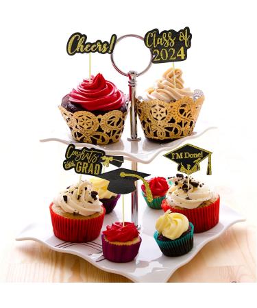 ALLY-MAGIC 2024 Graduation Cupcake Topper Gold Black Glitter Class of 2024 Cake Decoration Grad Cap Diploma for 2024 Graduation Theme Party Supplies Y6-XSBYCP - Buy Online on GoSupps.com