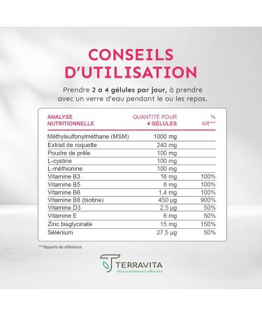 BIOTIN | Zinc + Selenium + MSM | Hair and Nail Growth | Exclusive Formula with Vitamins Plants and Collagen Precursors | 120 Capsules without Excipients | Made in France Terravita - Buy Online on GoSupps.com