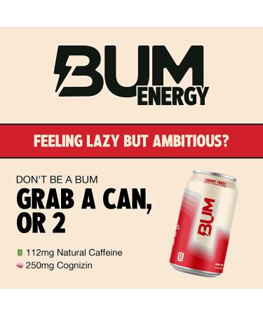 BUM Sugar-Free Energy Drink Cherry Frost - Natural Caffeine & Citicoline for Energy & Focus, 12 oz (Pack of 12) - Buy Online on GoSupps.com