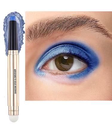 Midnight Blue Eyeshadow Stick And Sponge Makeup Brush Cream Shimmer Smooth Shadow Pencil Eyeliner Long Lasting Waterproof Eye Shadow Highlighter Stick Hypoallergenic Multi-Dimensional Eyes Look ( # 16 Midnight Blue Shimmer # 16