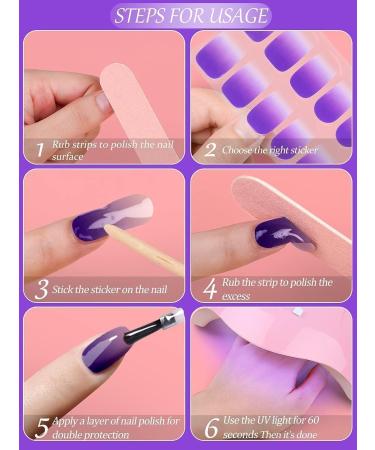 Kalolary Gel Nail Polish Strips Nail Gel Art Sticker Waterproof Full Nail Wraps Decal Sets with Nail File and Stick for Women Girls Nail Art Decor (UV/LED Lamp Required) (Gradient Purple) - Buy Online on GoSupps.com