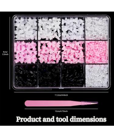 Shop Pink White Black Bow Nail Charms - 3D Acrylic Nail Art Heart & Star Flatback Pearls for DIY Crafts - Buy Online on GoSupps.com