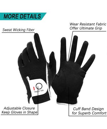 FINGER TEN Men's Golf Rain Grip Glove Pair - Black/Gray/Green - Sizes S- XL - Ambidextrous Design for Hot, Wet Weather Conditions - Buy Online on GoSupps.com