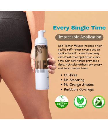 AINA Organic Vegan Dark Self-Tanner Mousse Kit | Oil-Free Sunless Tanning Mousse with Back Applicator & Mitt | Nourishing Self Tan for All Skin Types - 220ml - Buy Online on GoSupps.com