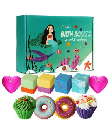 10 Bath Bombs for Kids, Bath Bomb Gift Set, Natural Bubble Bathbombs, Shea Butter Dry Skin Moisturize, Fizzy Spa Bath for Her Mom Women Kids Girls Girlfriend, Birthday Christmas Valentines Mothers Day Color 1