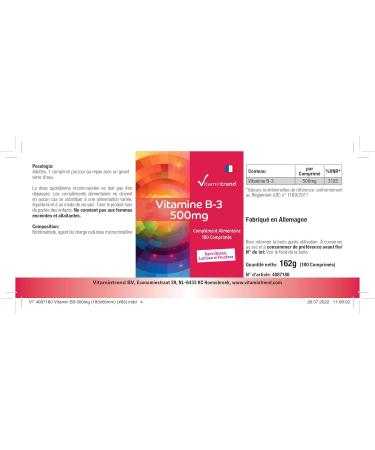 High Dose Vitamin B3 500mg - 180 Vegan Tablets - Nicotinamide - 6 Months Supply | Vitamintrend  - Buy Online on GoSupps.com