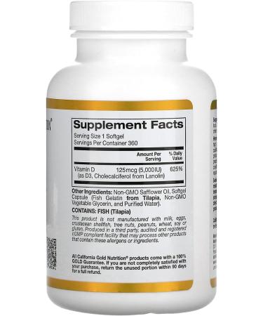 California Gold Nutrition Vitamin D3 5000IU Fish Gelatin Softgels 360 Count - Buy Online on GoSupps.com