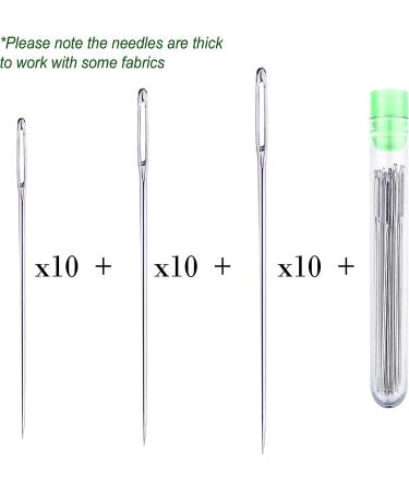 30 Large Eye Stitching Needles - 3 Sizes - Big Eye Hand Sewing Needles - Clear Storage Tube - Buy Online on GoSupps.com