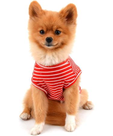Paidful Summer Striped T-Shirt for Small Dogs 100% Cotton Sleeveless Top for Young Girls Chihuahua & Yorkshire Red Size M (Back Length: 25cm Bust: 37cm) - Buy Online on GoSupps.com
