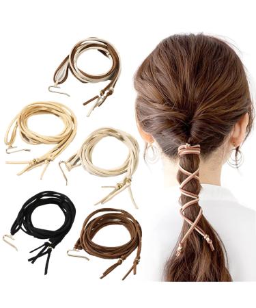 LURVFUEH 5 PCS Braid Accessory Ponytail Leather Hair Ties  Spiral Loc Long Hair Styling Accessories for Women Girls (5 Colors)