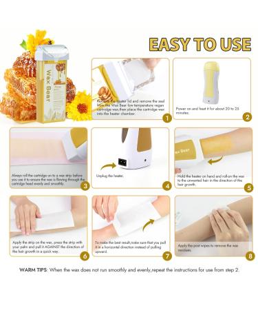 Wax Bear Roll On Wax Kit - Sensitive Skin Soft Wax Heater with Cartridge Refill, 10 Wipes, 100 Wax Strips - Yellow - Buy Online on GoSupps.com