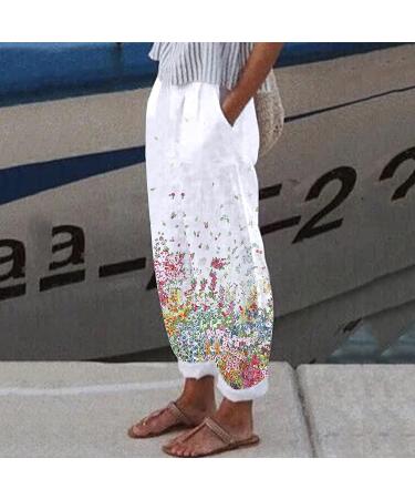 Gufesf Women's Summer Pink Cotton Linen Capris Pants | Casual Loose Fit Trousers with Pockets | Wide Leg Pants for Women - Medium - Buy Online on GoSupps.com