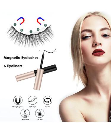 Magnetic Eyelashes with Eyeliner Kit - 5 Pairs Fluffy Lashes, 2 Tubes Magnetic Eyeliner, Tweezers - 3D Natural Look, Reusable False Lashes - Waterproof, Easy to Wear, No Glue Needed - Buy Online on GoSupps.com