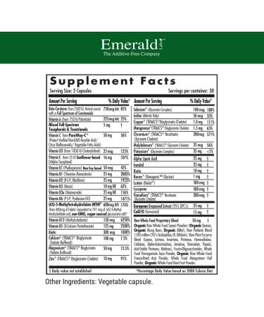 Emerald Labs Complete Premium Multi - 60 Vegetable Capsules | Vitamin C, B Complex, CoQ10, Probiotics, Zinc, Vitamin A for Overall Health Support - Buy Online on GoSupps.com