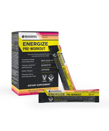 BODi Energize Pre Workout Powder - Beta-Alanine Quercetin & Low-Dose Caffeine Formula for Enhanced Energy & Focus Increase Energy & Endurance Supplement Strawberry Lemonade Flavored 20 Sticks Strawberry Lemonade 20 Serv