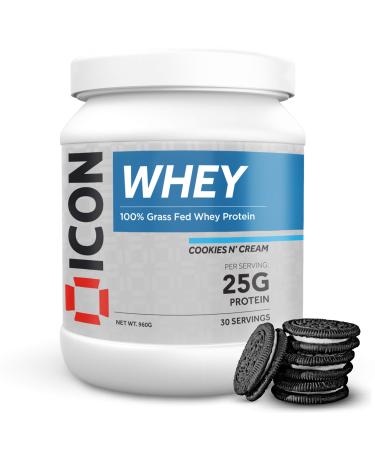 ICON Nutrition Grass Fed Whey Protein Powder 960g Tub 30 Servings 25G Protein Per Serving - Cookies and Cream Flavour Cookies & Cream 960 g (Pack of 1)