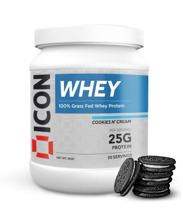 ICON Nutrition Grass Fed Whey Protein Powder 960g Tub 30 Servings 25G Protein Per Serving - Cookies and Cream Flavour Cookies & Cream 960 g (Pack of 1) - Buy Online on GoSupps.com