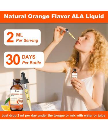 Elysx Alpha Lipoic Acid Liquid Drops 1000mg, ALA Supplement for Nerve and Antioxidant Support with Biotin, Natural Orange Flavor, 2FL OZ - Buy Online on GoSupps.com