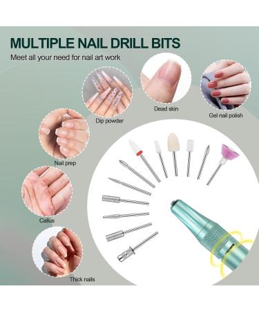 Rechargeable Cordless Nail Drill 35000RPM - Professional Acrylic Gel Nail Kit with 12 Bits | Low Noise & Vibration - Perfect for Home Salon (Green - Buy Online on GoSupps.com