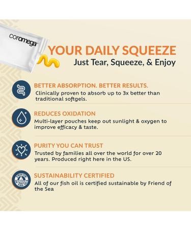 Coromega Omega-3 Orange Squeeze | 30 Packets | 2.5g Each | Healthy Fat Supplement - Buy Online on GoSupps.com