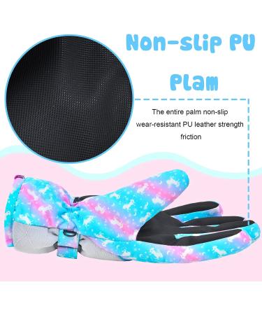 Ausletie Kids Waterproof Winter Snow Gloves - Blue Unicorn | Warm Snowboard Gloves for Girls | Outdoor Ski Gloves for Children - Buy Online on GoSupps.com