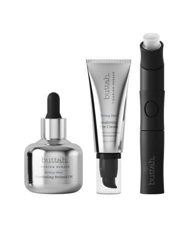 Buttah Skin Sterling Silver Kit for Radiant Beauty - Sterling Silver Kit includes Everlasting Retinol Oil Awakening Eye Cream Uplift & Smooth Face Wand. Enhance Your Skin Clarity With This Sterling