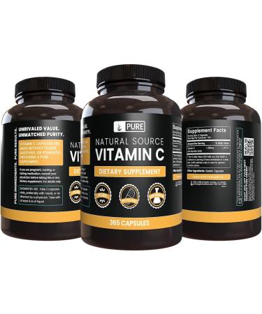 365 Capsules Pure Vitamin C - Gluten-Free, No Fillers, 365 Count Pack - Original Ingredients, No Additives - Buy Online on GoSupps.com