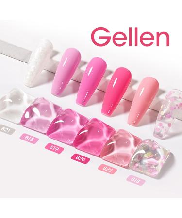 Gellen Gel Nail Polish Kit - 6 Stunning Shades Hot Baby Pink Glittering Pink Shimmer White Mermaid Pearl Shell Gel Polish Set Thread Effect Soak Off Gel Holiday Gifts for Women Pretty in Pink - Buy Online on GoSupps.com
