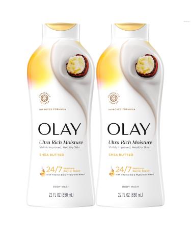 Olay Body Wash for Women Ultra Moisture 24/7 Moisture Barrier Repair Hydrating Formula for Healthy Soft Skin Vitamin B3 & Hyaluronic Blend All Skin Types Shea Butter Scent 22 fl oz (Pack of 2)