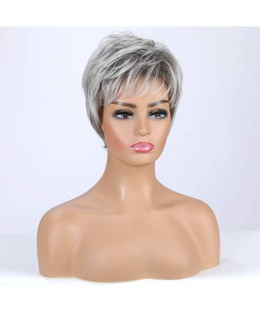 EMMOR Short Grey Human Hair Blend Wig for Women - Grey 2 - Buy Online on GoSupps.com