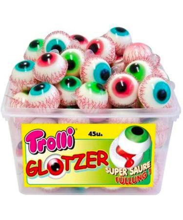 Trolli POP EYE Pack of 45 eye-shaped candies with strawberry-flavored filling gluten-free ideal for birthdays and parties
