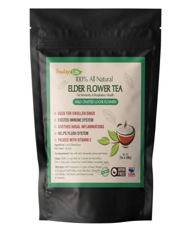 Elderberry Flower Tea for Respiratory Health to Breathe Easy with Dried Sambucus Flower| Herbal Lung  Immune Support for Cold Season & Throat Comfort - 60 grams| Made in USA