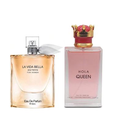 Women's Perfume La Vida Bella& Hola Queen Combo Set Eau De Parfum Long Lasting Fragrance 3.4 Fl Oz Spray Each for Daily Used la vida bella&Hola Queen
