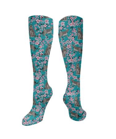 British short hair cat cherry blossom cat floral cat florals cat design compression socks for women & men circulation 15-20 mmHg is the best support for sporty running cycling