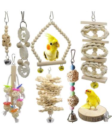 Chikanb 8 pieces of parrot play stuff set bird toy wooden platform platform Colorful wood parloring bells toy for budgie gray parrot ara love birds finches parrot #3-8Pcs-parrot toys