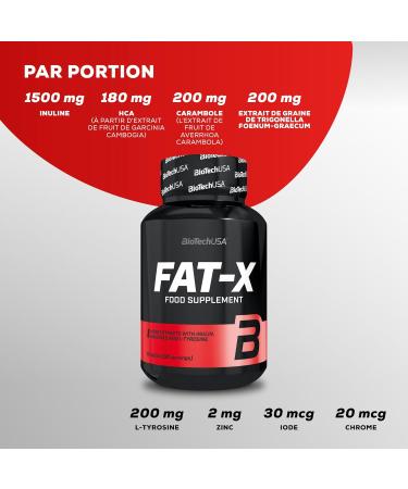 BioTechUSA Fat-X Inulin L-Tyrosine and HCA Dietary Supplement Tablets with Chromium Iodine and Zinc Without Stimulants 60 Tablets - Buy Online on GoSupps.com