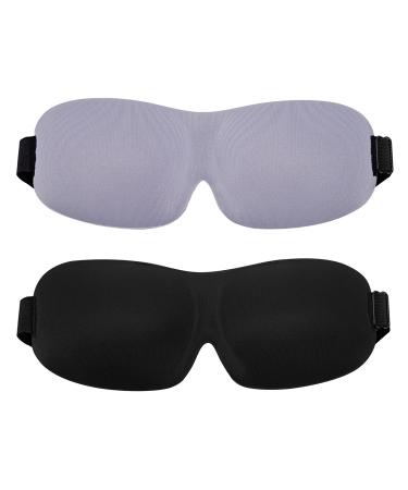 Relax Melodies Blackout Eye Mask for Sleeping 2 Pack Cotton Sleeping Mask for Women Men Adjustable 3D Contoured Eye Mask with Fabric Pouch for Traveling Purple & Black-2pack