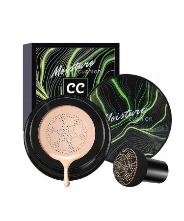 Air Cushion CC Cream Mushroom Head Foundation Moisturizing BB Cream Concealer Makeup Base Long Lasting with Mushroom Makeup Sponge (Natural)