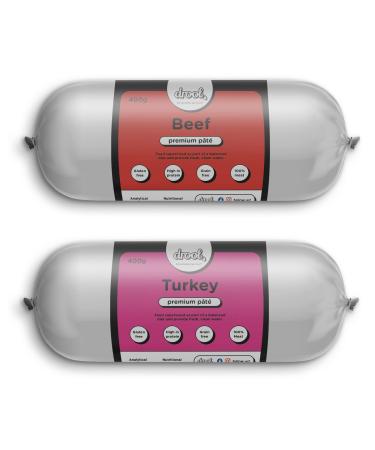 Drool Pet Products Dog Food Pate 1 x Beef Pate 1 x Turkey Pate | Twin pack 2 x 400g | Premium Pate | Dog Pate Tube