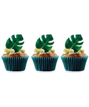 48pcs Edible Tropical Turtle Leaves Cupcake Toppers, CGHCEAI  Palm Leaves Cake Decoration For Hawaii Theme Jungle Party Cake Toppers Birthday Party Supplies