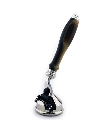 Horn replica razor & holder combo triple edge compatible Harz handle razor & german stainless steel display shaving stand Great gift for him