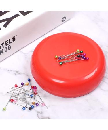 Magnetic Pin Cushion with 200 Sewing Pins | Round Plastic Magnetic Holder for Needles, Push Pins, Bobby Pins - Red - Buy Online on GoSupps.com