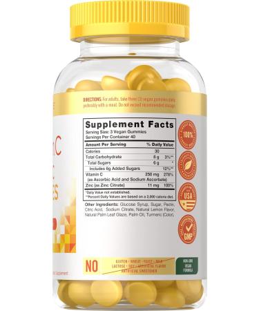 Carlyle Vitamin C and Zinc Gummies | 120 Count | Vegan Non-GMO | Gluten Free | Natural Lemon Flavor - Buy Online on GoSupps.com