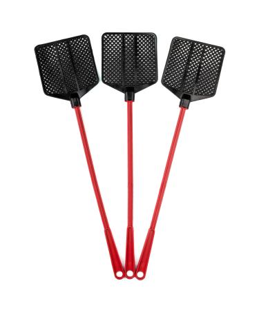 OFXDD Rubber Fly Swatter, Long Fly Swatter Pack, Fly Swatter Heavy Duty, Red Color (3 Pack)