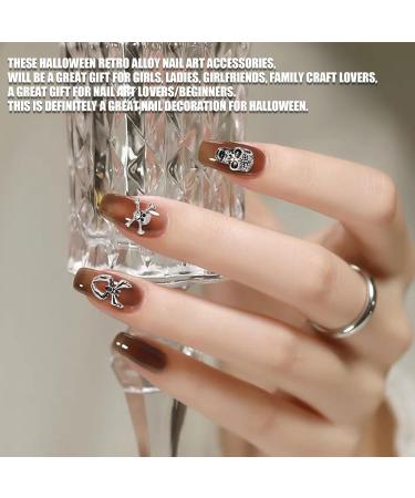 3D Halloween Nail Art Charms 1Box 12Grids Skull Pumpkin Bat Spider Web Cross Alloy Nail Art Jewelry Decoration Silver Nail Gems Rhinestones Nail Supplies for Nail Design DIY Crafts (B Pattern) - Buy Online on GoSupps.com