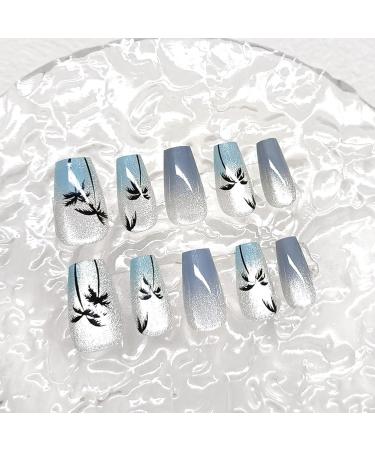Summer Beach Cat Eye Press-On Nails - 30pcs Glossy Blue Gradient Acrylic - Short Coffin Style for DIY Manicure - Coquette Women & Girls - Buy Online on GoSupps.com
