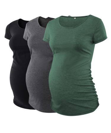 Love2Mi 3PCS Maternity Shirt Short Sleeves Maternity Wear T-Shirt Casual Maternity Tops S Black + Dark Gray + Pock Dark Green - Buy Online on GoSupps.com