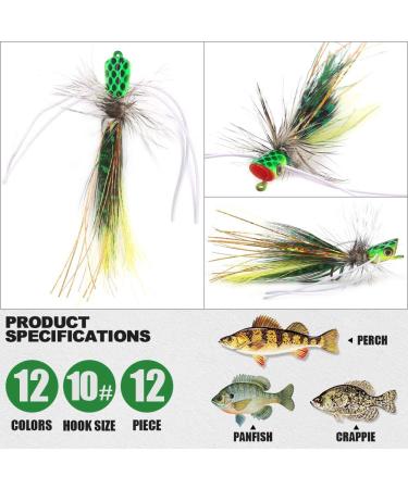 Topwater Panfish & Bass Popper Flies - 12pcs Set | Bluegill Bug Lures for Fly Fishing - Buy Online on GoSupps.com